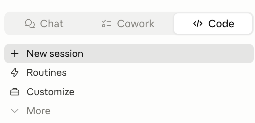שלושת הטאבים באפליקציה: Chat, Cowork ו-Code